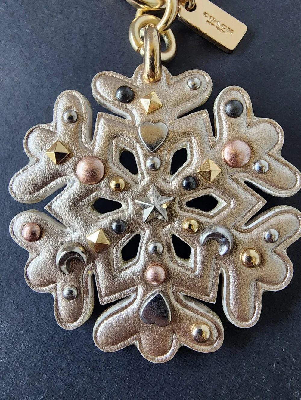 Coach Snowflake Bag Charm Keychain, Studded, Glitter & Metallic, EUC - Picture 2 of 7
